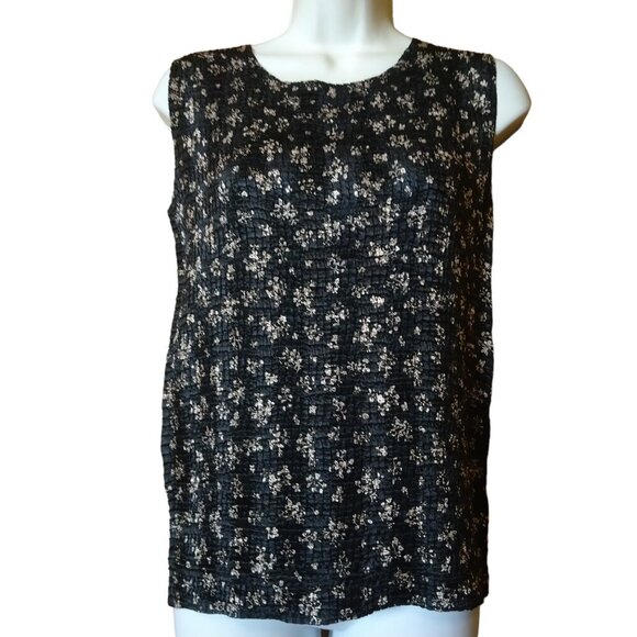 Laura Scott Women's Small Black Floral Sleeveless Stretch "Smocked" Blouse - Picture 1 of 4
